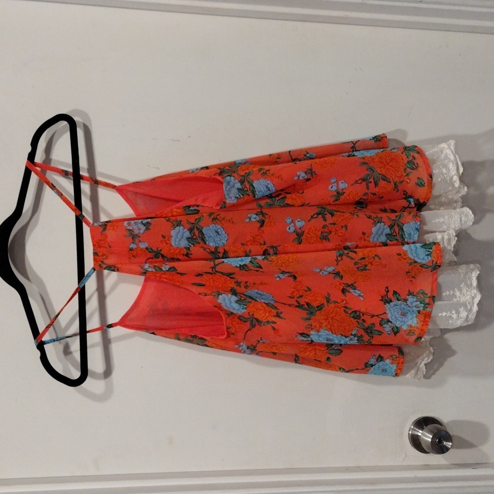 Umgee Floral Spaghetti Strap Swing Tank w/Lace Hem Size L- Cottagecore Romantic - Picture 6 of 6